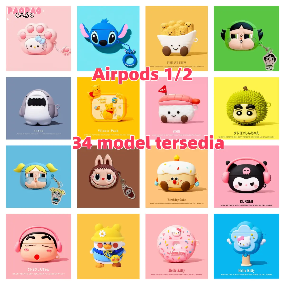 Paopao Case Mochoe COD Headset Bluetooth i12  INPODS AirPods 12 Dengan Casing Kartun 3D Lucu True Wireless Stereo