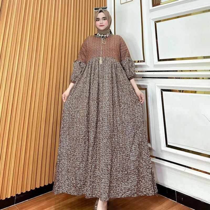 Gamis tali lonceng | gamis cantik motif terbaru | gamis rayon viral buat kondangan super jumbo bumil busui 2