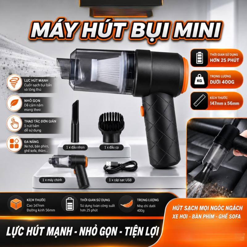 máy hút bụi cầm tay mini hút giường đệm, ô tô tiện lợi