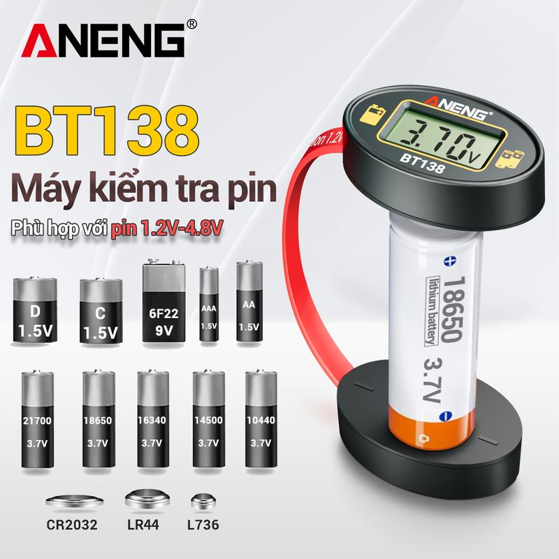 ANENG BT138 Máy Kiểm Tra Pin Kỹ Thuật Số Đo Pin Nút 1.2-4.8V & Pin 9V Màn Hình LCD Đèn Báo Năng Lượng Dụng Cụ Gia Đình