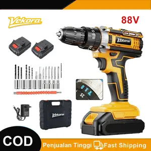 88VF & 96Vf + 2baterai Mesin bor cas 10mm borlistrik murah bor tangan baterai besi tembok Beton kayu -Cordless Drill bor cas tukang