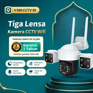 COD V380 H20 Tiga Lensa Outdoor Waterproof CCTV Camera HD 6MP Wi-Fi Nirkabel/Berkabel Multi Penglihatan Malam Kamera keamanan PTZ Audio Dua Arah Motion Track