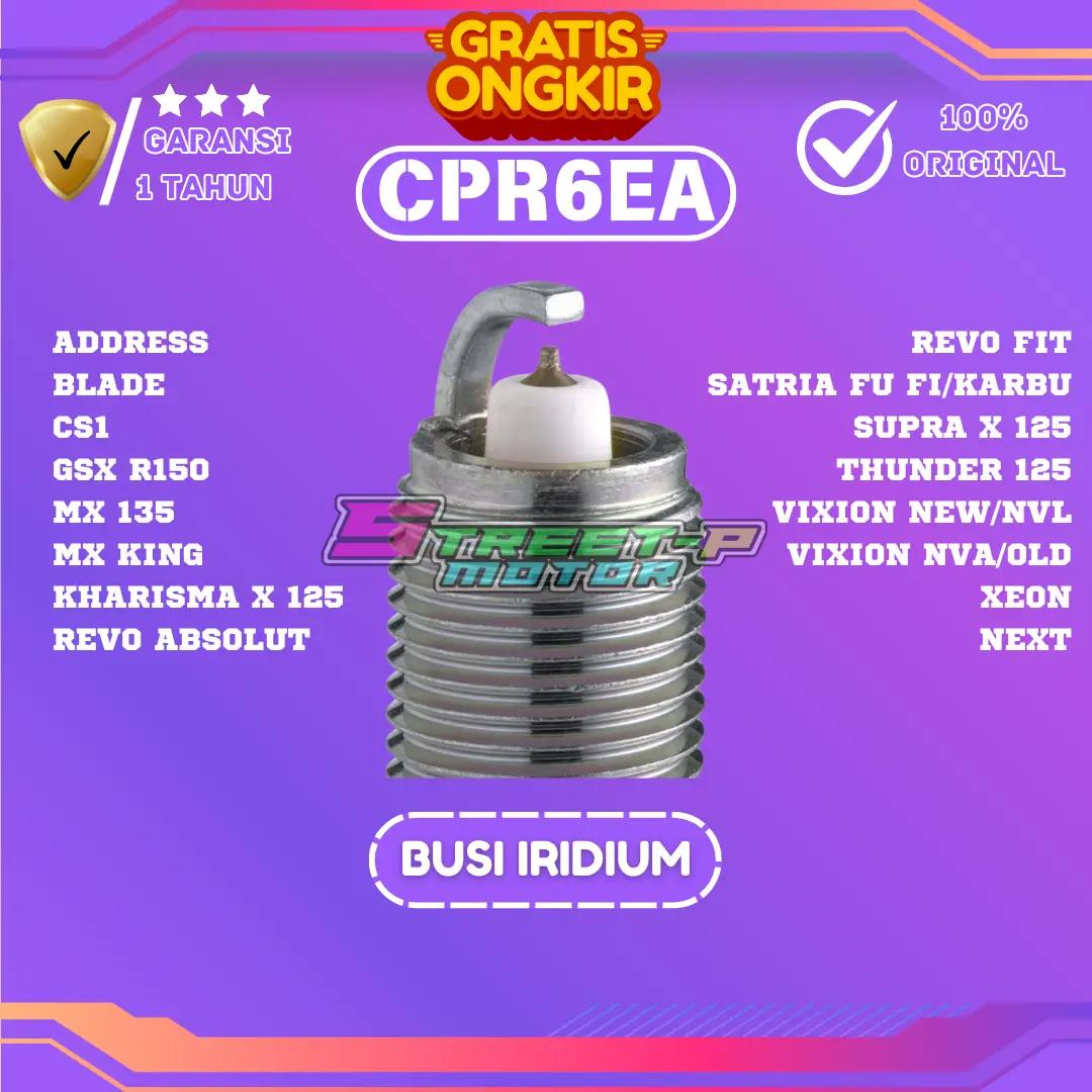 BUSI RACING SUPER IRIDIUM CPR6EA VIXION,SATRIA FU,MX,MX KING,KHARISMA,SUPRA X 125,CS1 Blade Asli Gas Logam Kendaraan Mesin motor