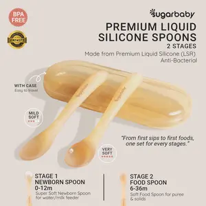 Sugarbaby Premium Liquid Silicone Spoons Sendok Silikon Belajar Makan Bayi isi 2 pcs BPA FREE untuk Anak Bayi