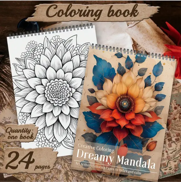 1PC Mandala Themed Coloring Book,Stress Relief, Easy Color , Christmas, New Year and Party Peffer Gift book  nook  calendar
