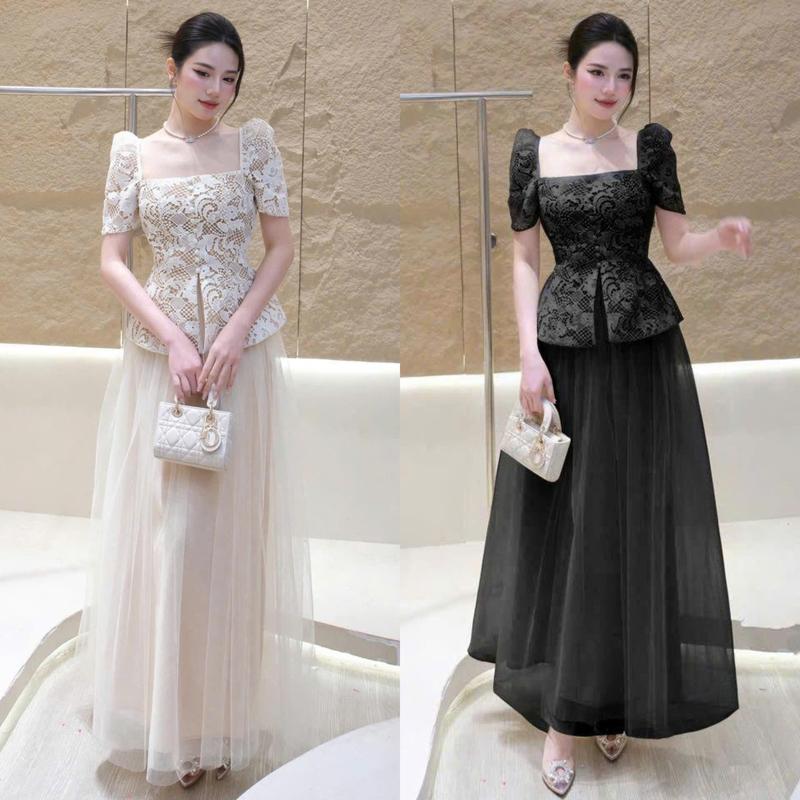 S986 (TÁO ĐỎ BIGSIZE 55-90KG) SET 2 MÓN BIGSIZE ÁO REN CỔ VUỐNG + CHÂN VÁY LƯỚI