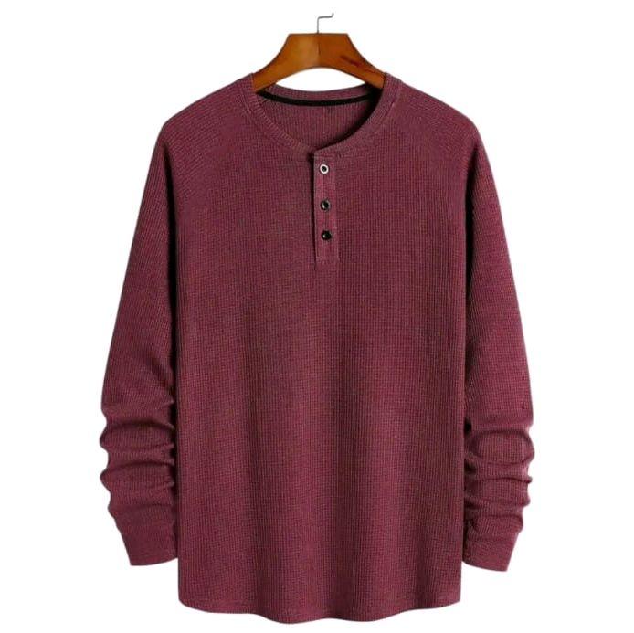 Kaos Polos Waffle Panjang Pria Kerah Sanghay Warna Coklat Slim Logo Jersey - Tangan, Casual 2