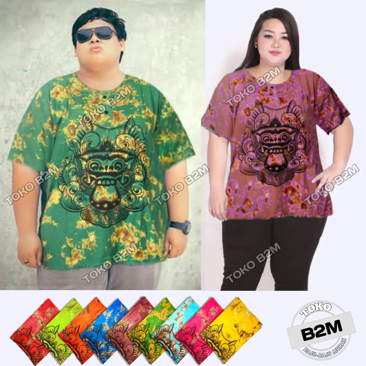Kaos Jumbo Baju Barong Bali Big Size Oblong Kancing Depan Nyaman Santai Kain Rayon Motif Abstrak