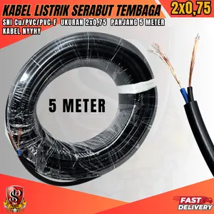 Kabel Listrik Serabut Tembaga Murni 2x0,75mm SNI CU/PVC/PUC-F Panjang 5 Meter KABEL HYHY Tersedia 5, 10, 15, 20, 25 Meter