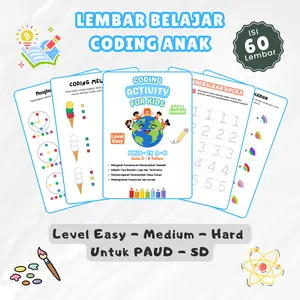 60 Lembar Belajar Coding Anak Paud SD Berwarna Worksheet Easy Medium Hard Harga Terjangkau Bahan Hvs 80 Gsm Ukuran A5