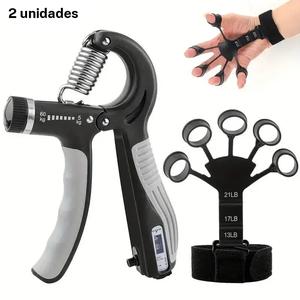 Kit de entrenamiento para fuerza de agarre, 1 entrenador de fuerza de agarre ajustable y 1 estirador de dedos de 3 niveles, fortalecedor de manos profesional para hombres y mujeres