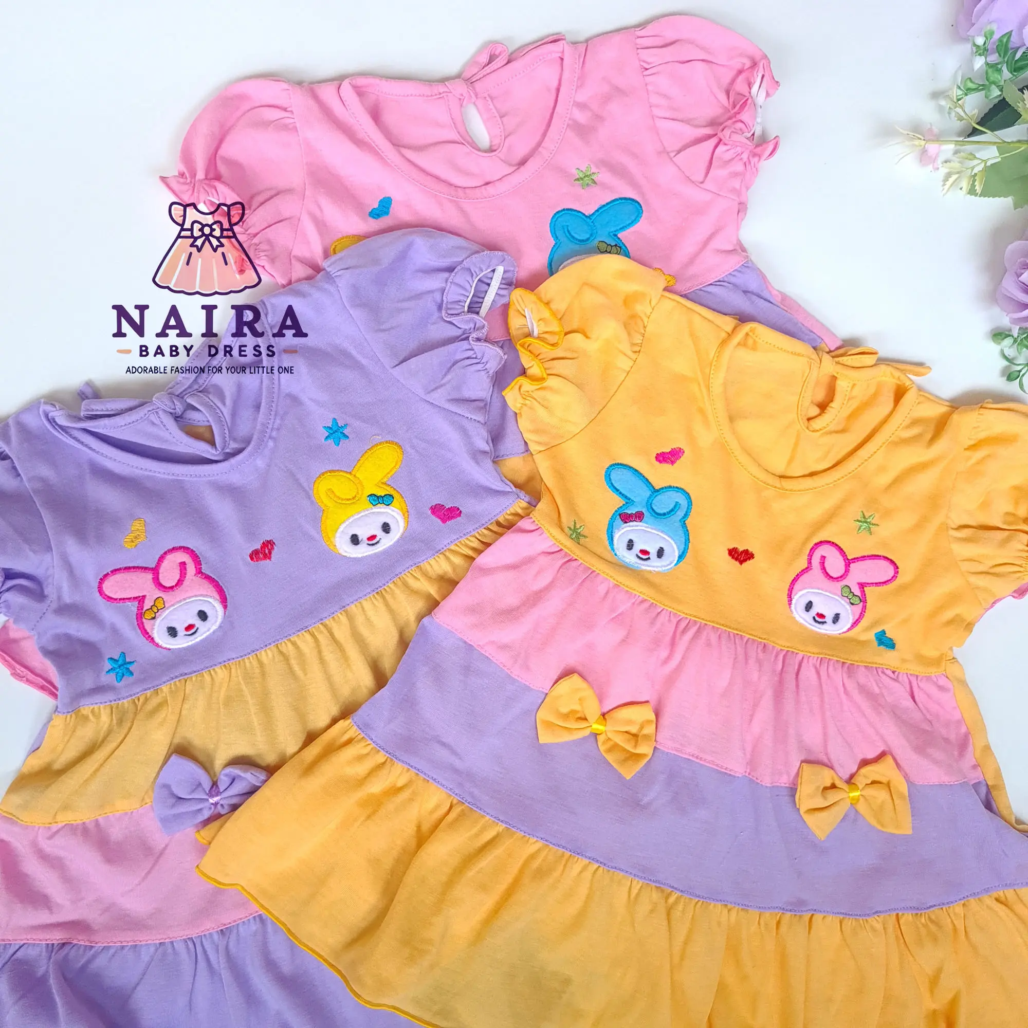 (P-065) Baju Bayi Perempuan 0-6 bulan newborn / Dress bayi perempuan newborn Planet Kidz Motif Kelinci