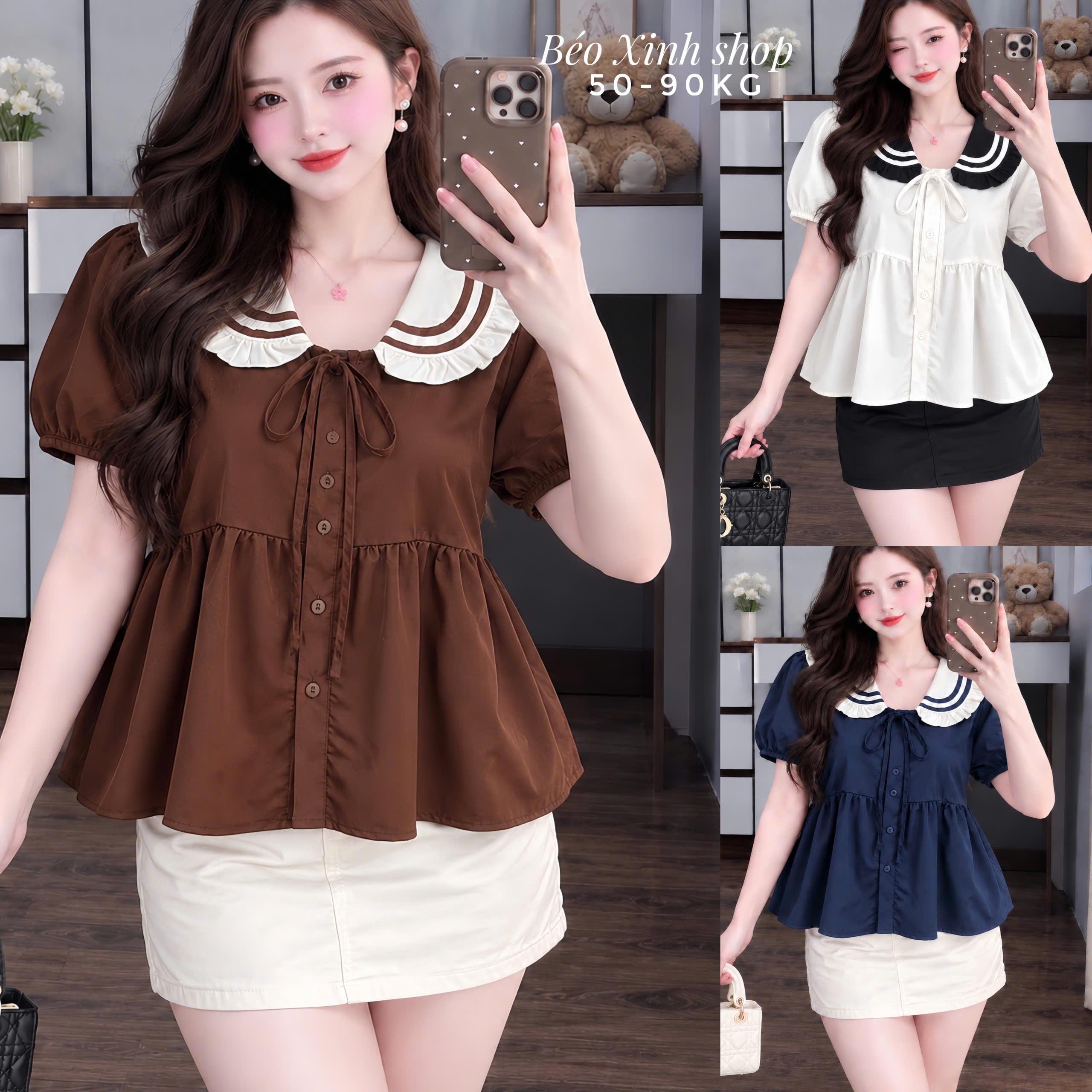 Áo Nữ Bigsize Cổ Bèo Tiểu Thư Form Babydoll Lụa Hàn Mịn 4 Màu 50–90kg Béo Xinh Shop - A.1881