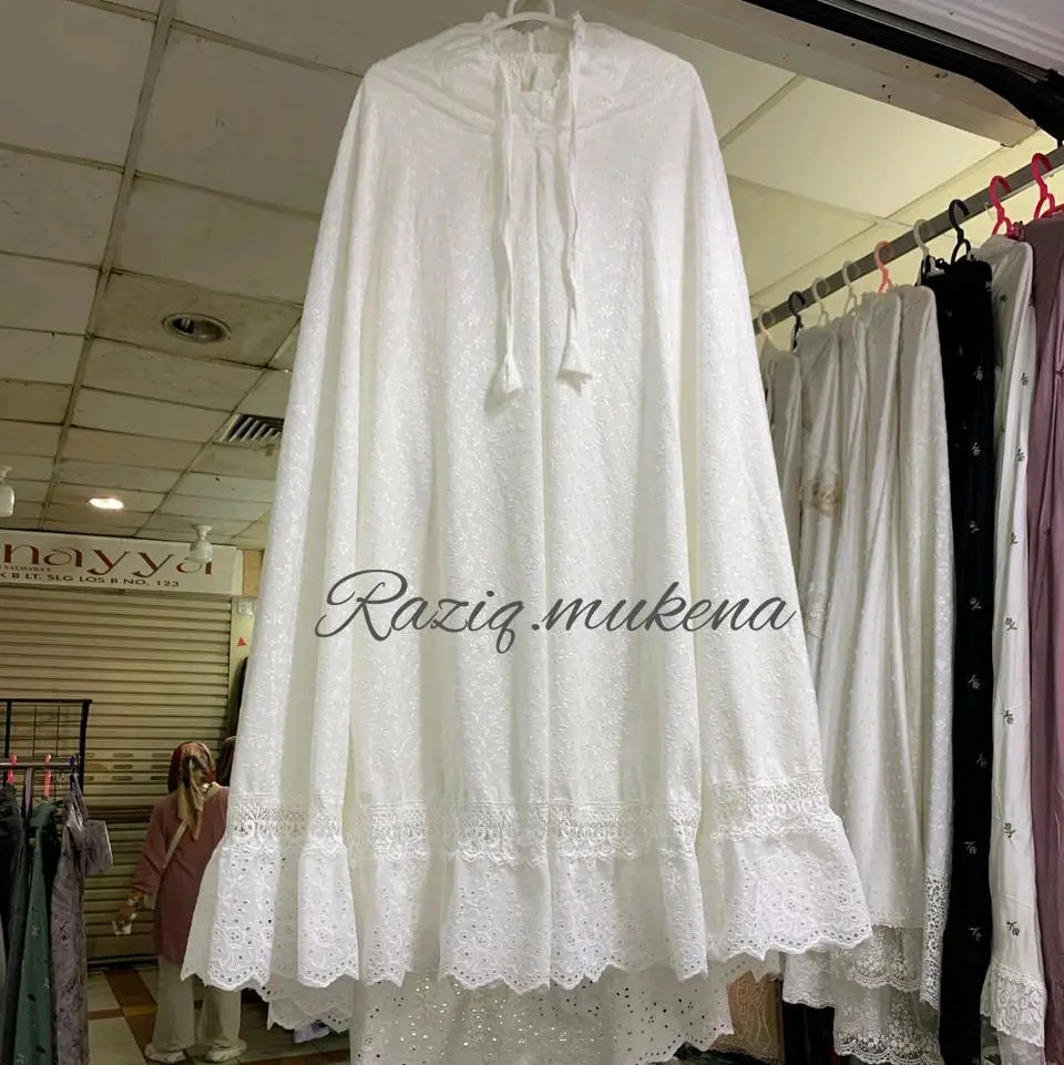 MUKENA KATUN BORDIR BUNGA SERIBU PUTIH HAJI DAN UMROH PREMIUM Muslim Mewah