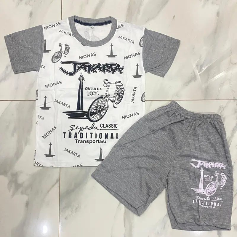 Setelan kaos anak oleh oleh jakarta motif monas dan onthel / kaos anak anak / setelan anak laki-laki / setelan anak perempuan / kaos anak 0