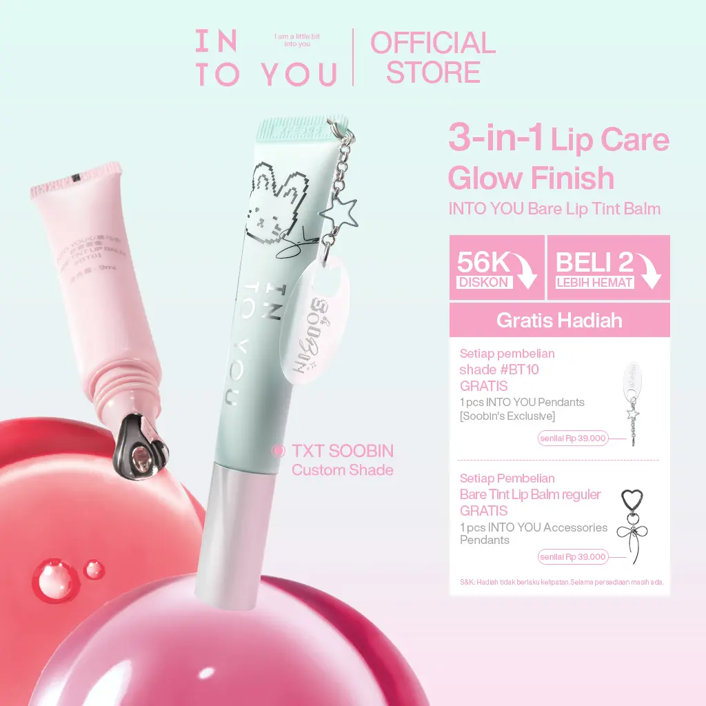 INTO YOU Bare Tint Lip Balm 9ml Kilau Crystal Melembapkan Tidak Lengket Efek Bibir Plump