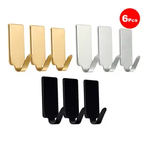 6pcs Gantungan Baju Tempel Dinding Serbaguna Adhesive Stainless Steel Double Tape