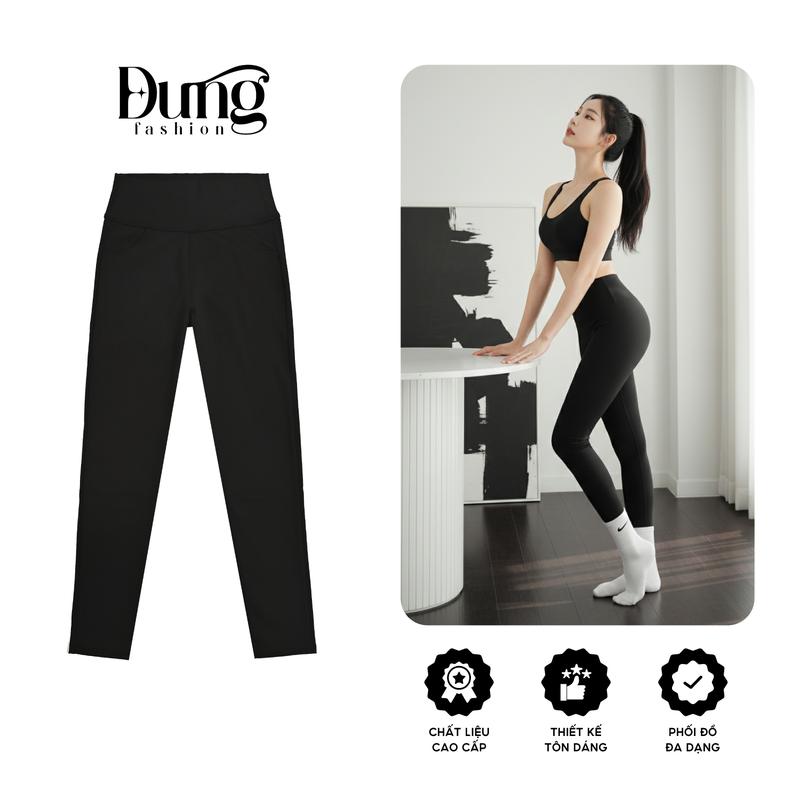 QUẦN LEGGING NỮ DÀI L1 4 TÚI CẠP VỪA 8CM ÔM GỌN MÀU ĐEN CHẤT UMI HÀN L1 MSP: 1995
