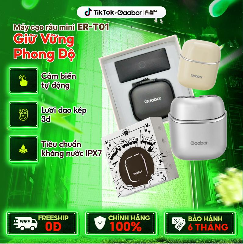 Máy cạo râu 3D Gaabor ER-T01A ER-T01B ER-T01C 2 lưỡi dao, chống nước chống bụi IPX7 cảm ứng tự động tích điện kèm túi da và họp máy cạo râu nam chính hãng cạo râu cho nam máy cạo lông mặt cạo lông cho nữ