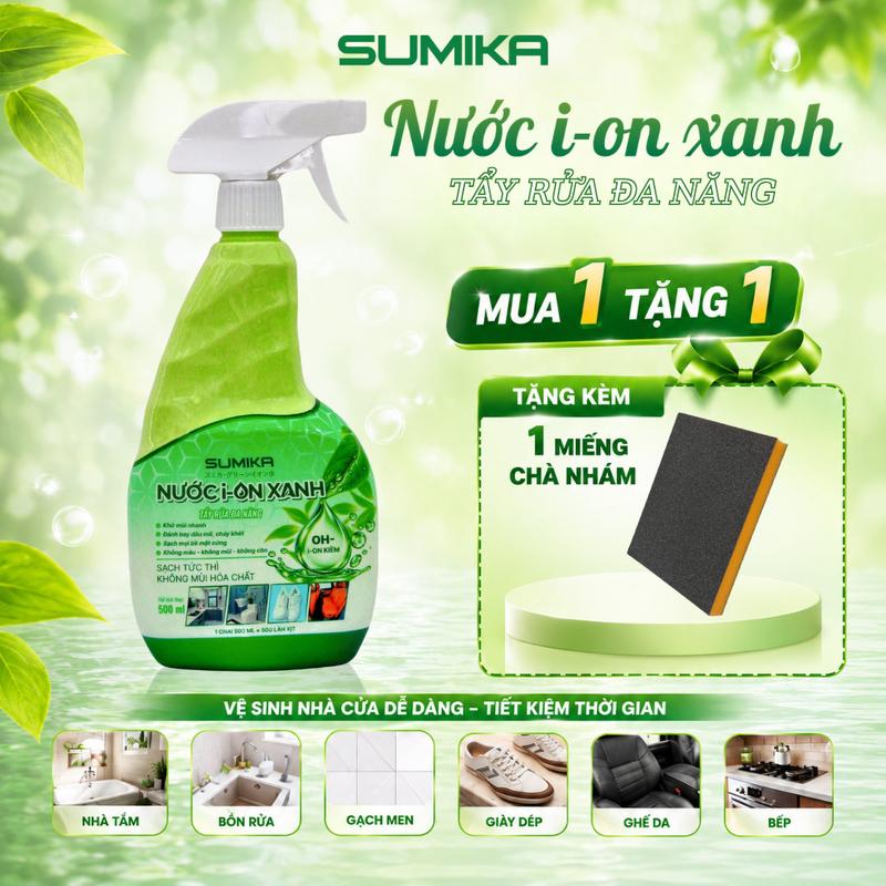 SUMIKA Nước I-on Xanh 500ml, Xịt Tẩy Rửa Đa Năng Dầu Mỡ Nhà Bếp, Nồi Cháy Khét, Vệ Sinh Giày Dép, Không Mùi Hóa Chất