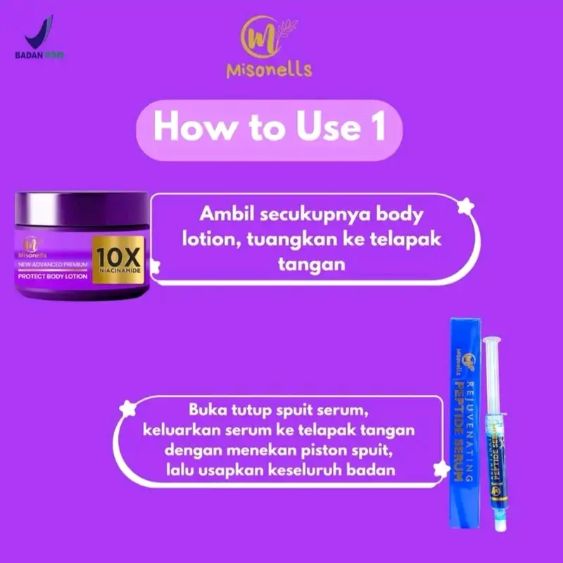 MISONELLS new advanced premium protect body lotion +Rejuvenating peptide serum Mencerahkan 3