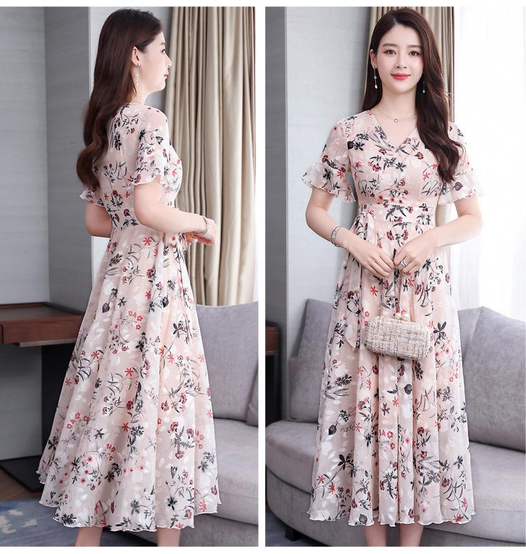 Chân Váy Dài Trung Bình Thiết Kế Hoa, Phong Cách Mới Mùa Hè Cho Nữ, Với Tay Áo Loe, Váy Siêu Thanh Lịch, Ngoại Cỡ, Chân Váy Thắt Lưng Dài, Thời Trang Women Dress Voan Khuy 8