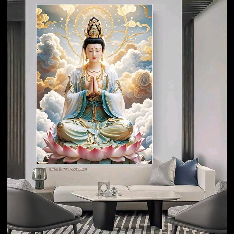  MẪU MỚI- Tranh thêu chữ thập QUAN ÂM-70082-60x80cm  thêu kín  tranh chưa thêu handmade diy 