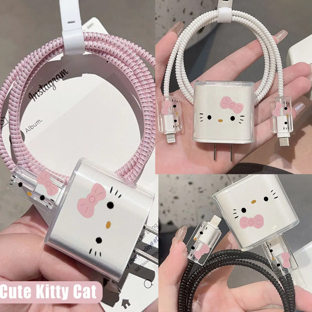 Cáp sạc Hello Kitty ipad, 20W và 18W, chống vỡ, dành cho IPHONE 16 và APPLE 15, Bộ sạc có vỏ bảo vệ, Màu hồng, Vỏ mèo dễ thương