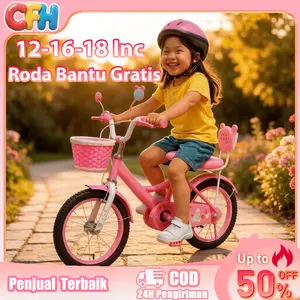 Mini Sepeda Anak 12' 16 ' 18 Inc Roda Pink Empat Ban EVA Rangka Besi Freewheel 16TRem Plastik Velg Busa Anak 2-12 Tahun
