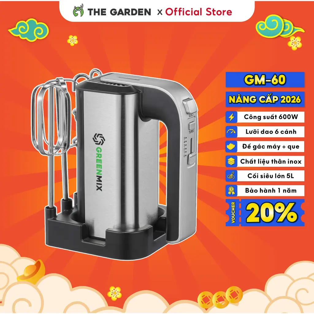 Máy Đánh Trứng, Máy Trộn Cầm Tay GREENMIX 5 Tốc Độ Công Suất 600W