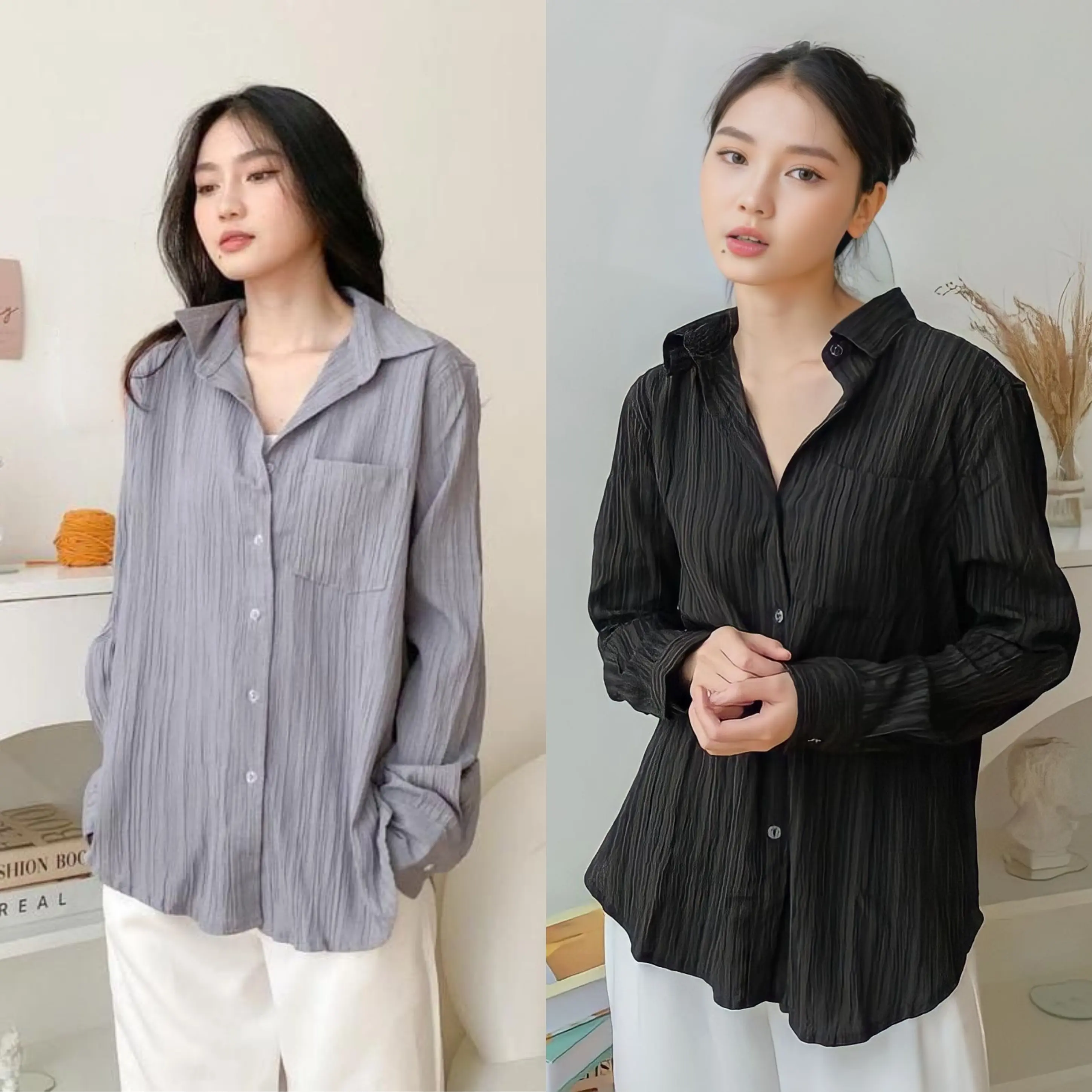 DEEPA Luna Shirt - Kemeja Oversize Top Lady Crush Atasan Wanita Basic Big Size Nyaman Tangan Panjang Jumbo Baju Kancing Casual Cewek
