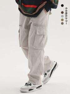 メンズルーズソリッドフラップポケットドローストリングカーゴパンツ、春と秋のためのカジュアルな伸縮性ウエストパンツ、毎日の着用のためのメンズパンツ、国民の日の服