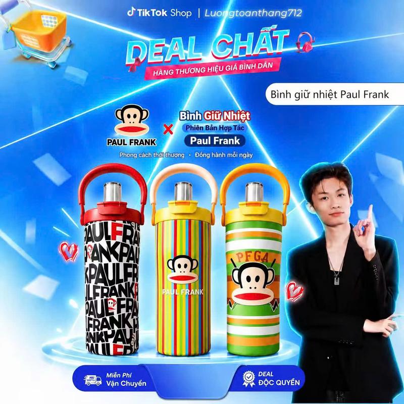 PAUL FRANK cốc giữ lạnh dung tích 800 ml, mẫu mới 2026 dành cho ô tô và du lịch, dễ mang theo, lõi bên trong bằng sứ không lẫn mùi vị, kèm lưới lọc trà và ống hút, miệng rộng dễ vệ sinh
