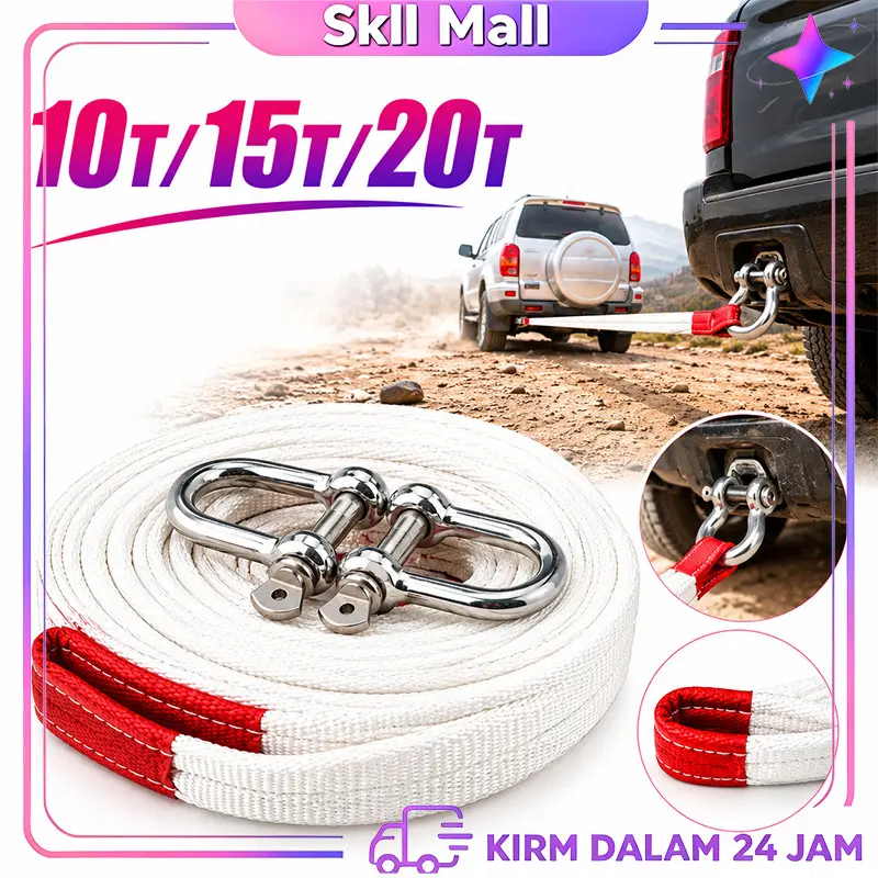 Tali Derek ATV 7M Tali Trailer Mobil Trailer Mobil Alat Kendaraan Off-road Tali Derek Mobil dengan Kait Ganda yang Kuat 10-15-20 Ton Tali Penyelamat Kendaraan