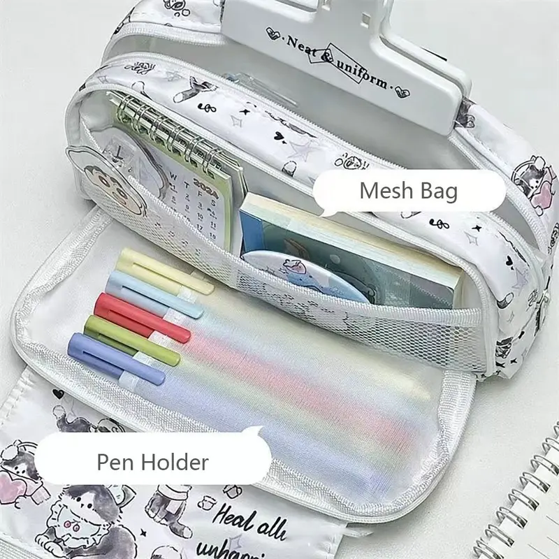 Túi Đựng Bút Hình Mèo, Thiết Kế Hoạt Hình Dễ Thương, Ba Lớp, Chống Bụi Bẩn, Hộp Đựng Bút Chì, Dung Tích Lưu Trữ Lớn, Thích Hợp Cho Học Sinh 3