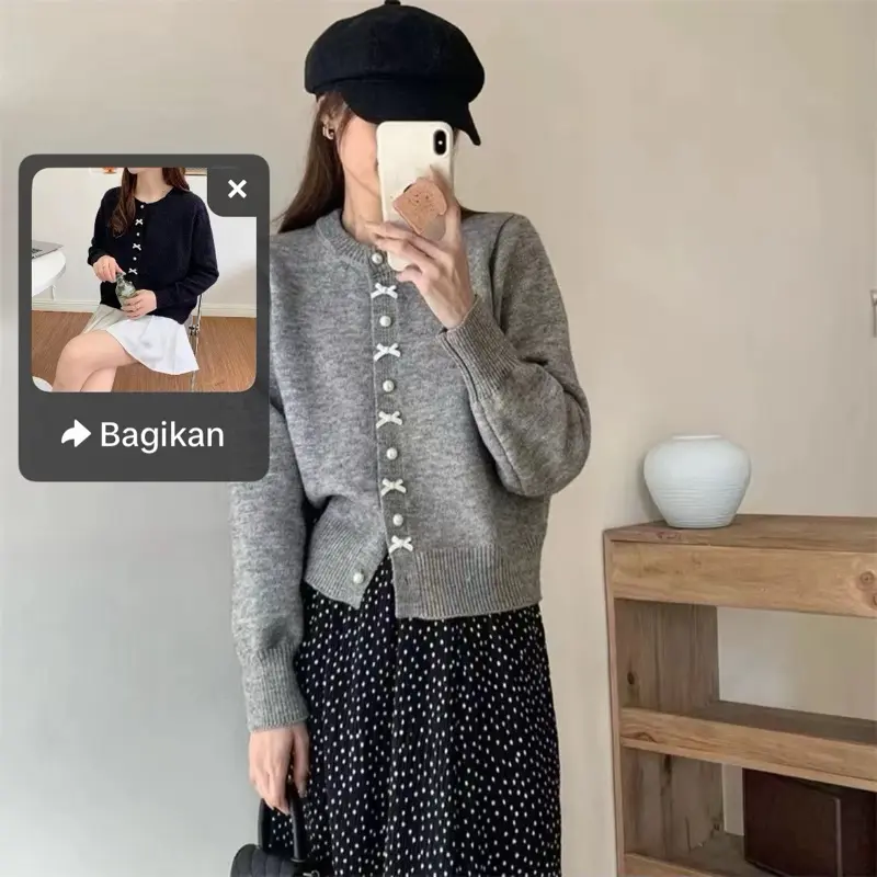 Cardigan Import Qoquette Motif Pita Remaja Dewasa Wanita Kardigan Lembut Tebal Panjang Oversize