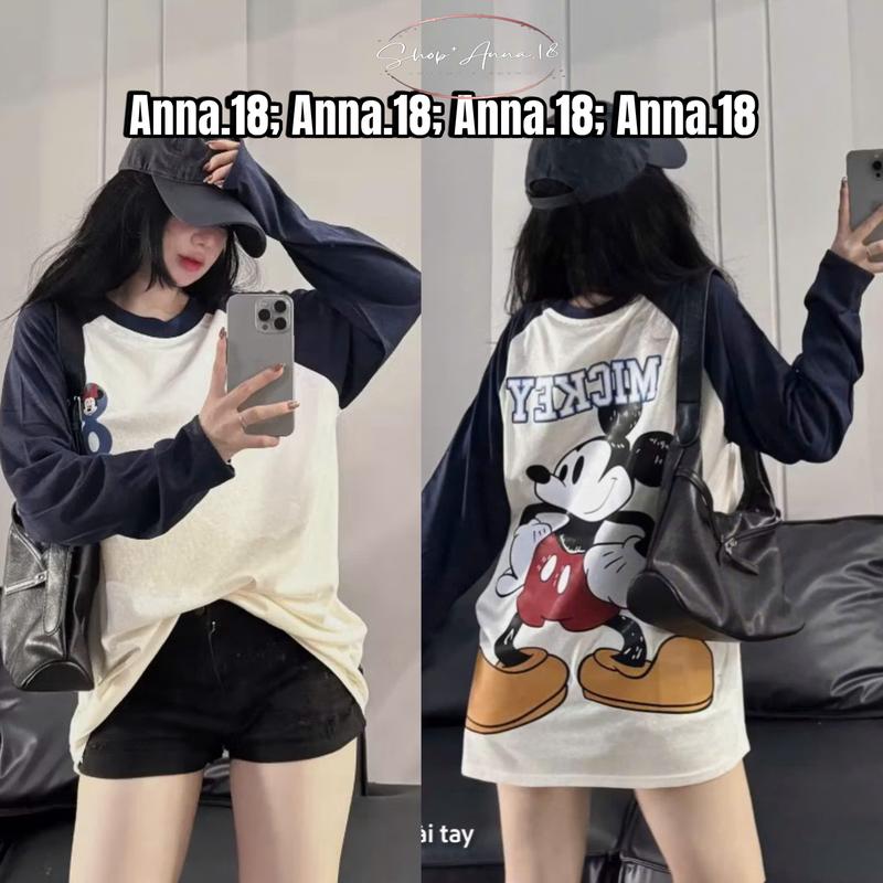 ÁO THUN DÀI TAY  4 CHIỀU FORM RỘNG DƯỚI 70KG in hình 2 MẶT ( ÁO 4 CHIỀU  _MICKY SỐ 8  ) FORM RỘNG [ ANNA.18 ]