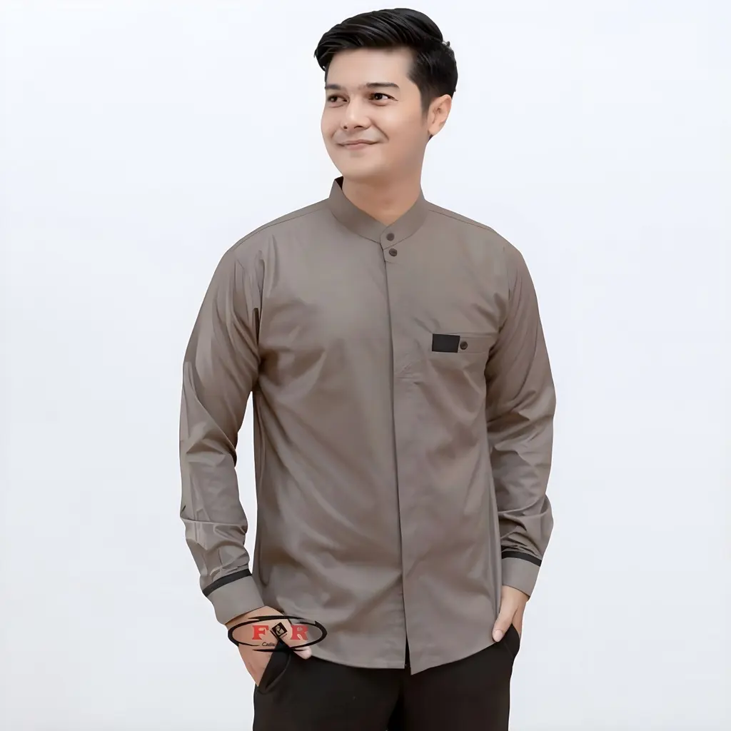 F&R Baju Koko Pria Lengan Panjang Motif Sakura Kombinasi Warna Coksu