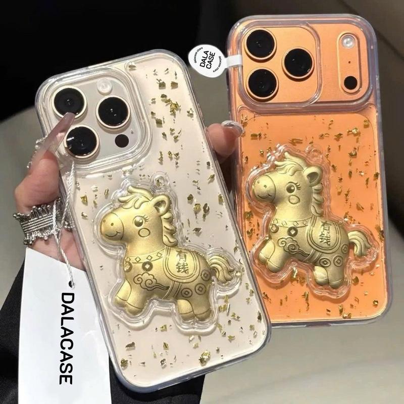   Ốp Tết  Ốp Lưng Trong Nhũ Kim Mã Hữu Tài - Kim Miêu Cát Tường  OT-KMHT001  