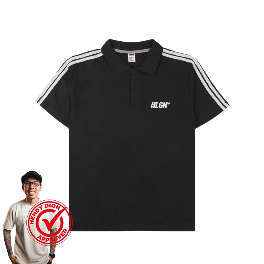 HOOLIGANS Polo Shirt Linea 22.1 Black Baju Pria Hitam Kaos Kancing Pendek Kerah Garis Casual
