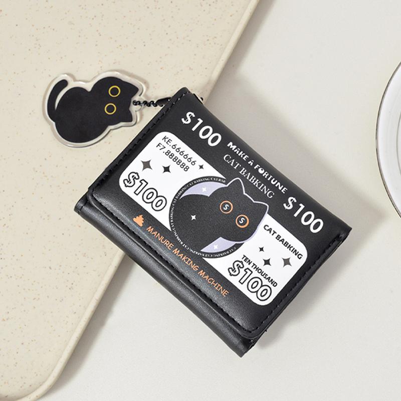 Ví Gập Mặt Dây Chuyền Mèo Con, Màu Đen