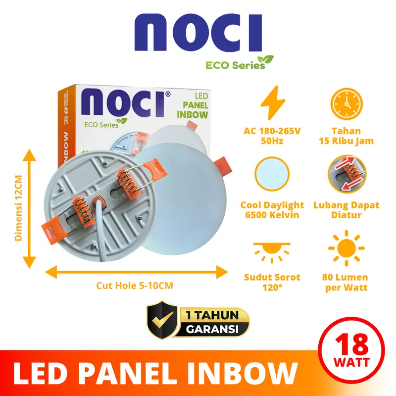 Noci Eco Series Lampu LED Panel Adjustable Hole Size 8-36 Watt Cahaya Putih 6500K Super Terang Hemat Daya