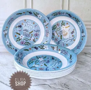 PROMO 6 PCS PIRING CEKUNG /PIRING KUAH MELAMIN MOTIF BUNGA TERATAI BIRU NEW 9 INC TEBAL FOOD GRADE BISA COD.