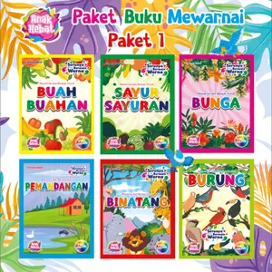 Paket 6 Buku Mewarnai - Buah - Sayur - Bunga - Pemandangan - Binatang - Burung (Tim Anak Hebat) TAH Books