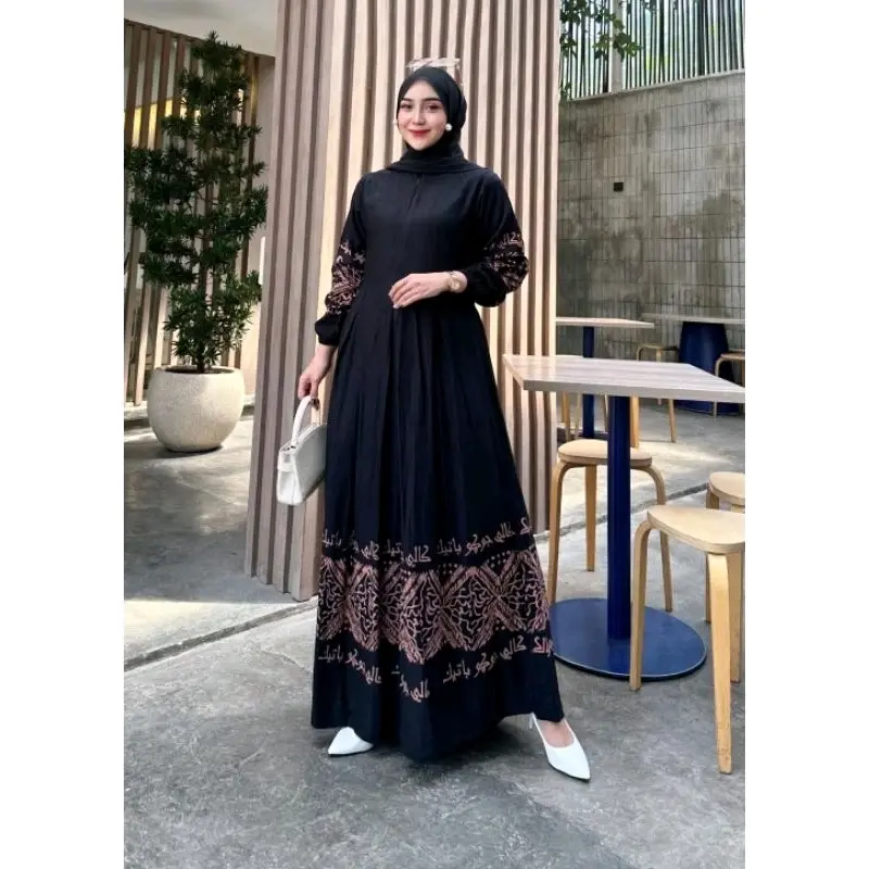 Gamis Twill Ori Motif Kaligrafi Terbaru Dress Muslim Wanita Syari