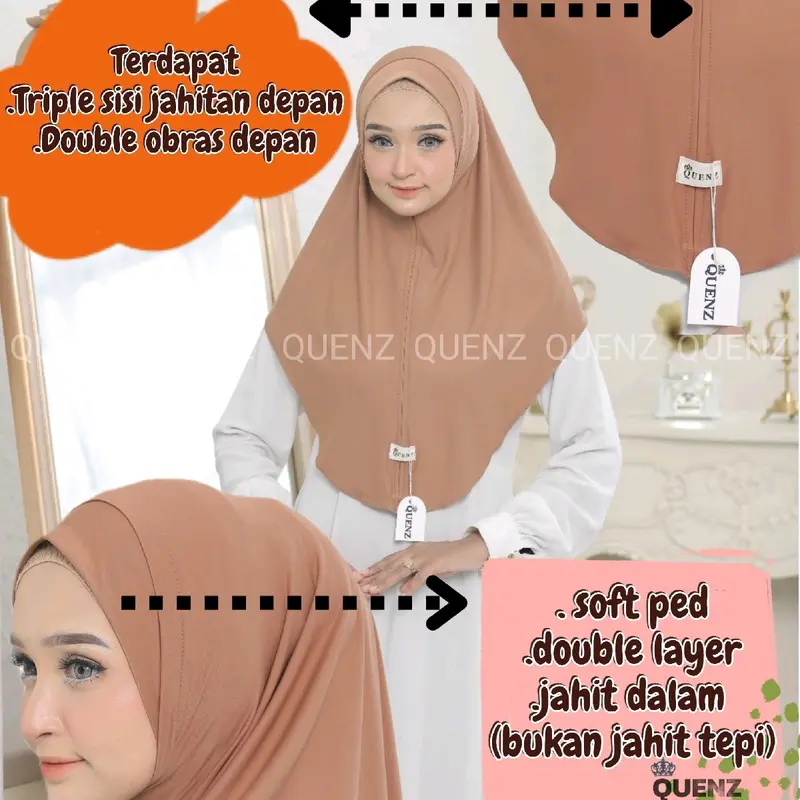 QUENZ HIJAB INSTAN LOLLY BERGO  Soft ped medina JERSEY PREMIUM SIZE M & L BY QUENZ Muslim Kerudung Jilbab Tebal sport 2025 kenan Panjang Wanita Layer Nyaman Sporty Pad Cantik 1