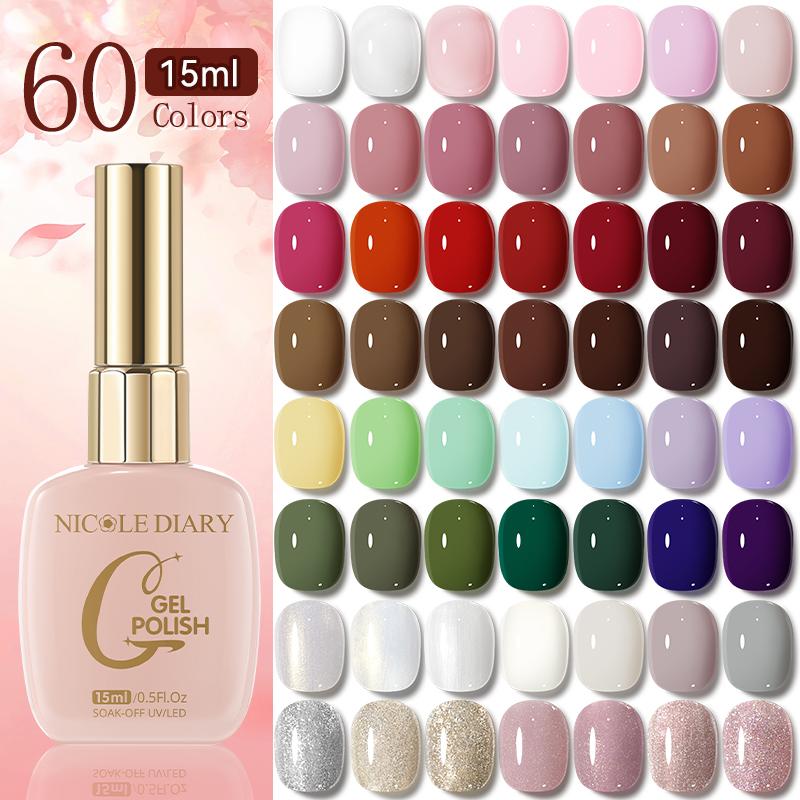 Sơn Gel Móng Tay, NICOLE DIARY, 15ml, 60 Màu, Gel Màu Trơn Gel UV Bán Vĩnh Viễn, Ngâm UV LED Gel, Sơn Bóng Móng Tay, Để Làm Móng