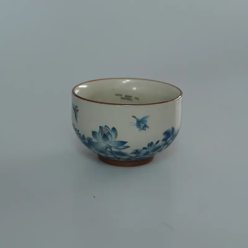 Teacup,Ru Kiln butterflies and flowers porcelain teacup