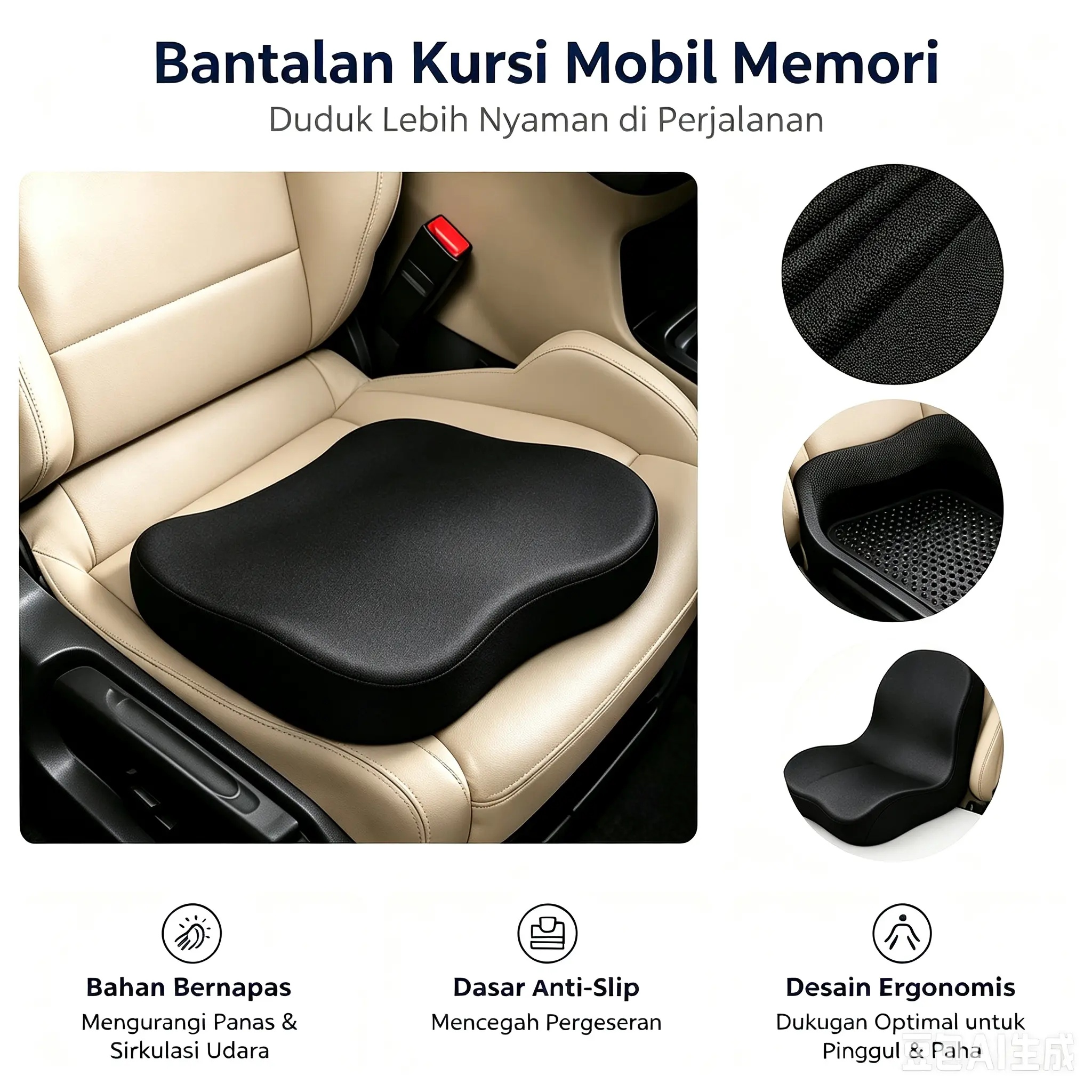 Anti Slip Tahan Lama Ergonomis Peninggi Bantalan Kursi Mobil Memory Foam Multifungsi Cocok Untuk Mobil  Nyaman Duduk Mengurangi Sakit Pinggang Mudah Dipasang Mudah Dibersihkan Hiasan Interior Mobil Ringan