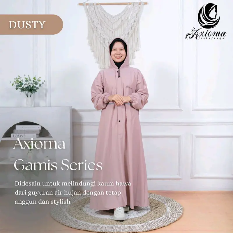 Jas Hujan Kain Gamis WANITA Dewasa Muslimah Bahan PVC Premium Anti Rembes Elastis Lembut Terbaik by Axioma Remaja 6
